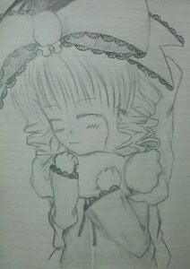 Rating: Safe Score: 0 Tags: 1girl auto_tagged closed_eyes dress drill_hair greyscale hat hina_ichigo hinaichigo image long_sleeves lying monochrome simple_background smile solo traditional_media upper_body User: admin