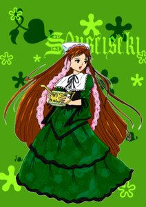 Rating: Safe Score: 0 Tags: 1girl brown_hair dress frills green_background green_dress image long_hair long_sleeves ribbon solo suiseiseki very_long_hair User: admin