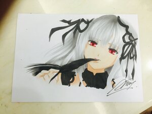 Rating: Safe Score: 0 Tags: 1girl bangs black_ribbon eyebrows_visible_through_hair feathers hair_ribbon image long_hair looking_at_viewer photo red_eyes ribbon signature solo suigintou traditional_media User: admin