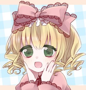 Rating: Safe Score: 0 Tags: 1girl argyle argyle_background argyle_legwear blonde_hair blush board_game bow checkered checkered_background checkered_floor checkered_kimono checkered_skirt chess_piece drill_hair green_eyes hands_on_own_cheeks hands_on_own_face hina_ichigo hinaichigo image lolita_fashion open_mouth perspective plaid_background ribbon short_hair solo tile_floor tile_wall tiles twin_drills User: admin