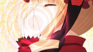 Rating: Safe Score: 0 Tags: 1girl bangs blonde_hair blush bow closed_eyes face flower hat hat_flower image portrait profile red_flower red_rose ribbon rose shinku solo User: admin