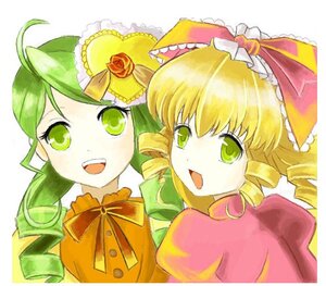 Rating: Safe Score: 0 Tags: 2girls ahoge blonde_hair bow drill_hair flower green_eyes green_hair hina_ichigo hinaichigo image kanaria looking_at_viewer multiple_girls open_mouth pair pink_bow simple_background smile twin_drills User: admin