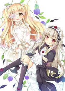 Rating: Safe Score: 0 Tags: 2girls :d ahoge alternate_hair_color asa_(swallowtail) bangs black_feathers black_footwear black_legwear blonde_hair blue_flower blue_rose blush boots brown_hair choker closed_mouth commentary_request cross-laced_footwear crossed_arms dress eyebrows_visible_through_hair eyepatch feathers floral_background flower flower_eyepatch frilled_boots frilled_choker frilled_sleeves frills gothic_lolita hair_flower hair_ornament hairband hands_on_own_knees image kirakishou knee_boots knees_together_feet_apart lolita_fashion lolita_hairband long_hair long_sleeves multiple_girls open_mouth pair petals photoshop_(medium) pink_flower pink_rose plant purple_flower purple_rose red_eyes red_flower red_rose ribbon rose rozen_maiden silver_hair sitting smile suigintou thigh_boots thighhighs thorns two_side_up very_long_hair vines white_background white_dress white_footwear white_rose yellow_eyes User: admin