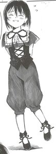 Rating: Safe Score: 0 Tags: 1girl arms_behind_back blush closed_eyes dress flying_sweatdrops full_body greyscale image long_sleeves monochrome ribbon shoes short_hair smile solo souseiseki standing User: admin