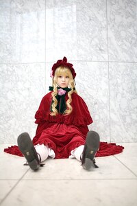 Rating: Safe Score: 0 Tags: 1girl bird blonde_hair blue_eyes bow crow dress flower long_hair red_dress rose shinku sitting solo User: admin