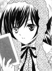 Rating: Safe Score: 0 Tags: 1girl food frills greyscale holding image looking_at_viewer monochrome ribbon smile solo suiseiseki upper_body User: admin