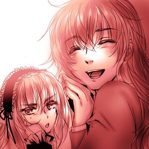 Rating: Safe Score: 0 Tags: 2girls ^_^ closed_eyes hairband hug image kakizaki_megu long_hair long_sleeves monochrome multiple_girls open_mouth shinku simple_background smile solo suigintou white_background User: admin