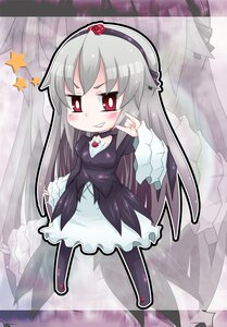 Rating: Safe Score: 0 Tags: 1girl blush chibi dress flower frills gothic_lolita grin hairband image long_hair long_sleeves red_eyes rose silver_hair smile solo suigintou zoom_layer User: admin