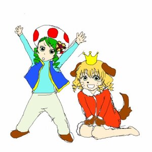 Rating: Safe Score: 0 Tags: 2girls animal_ears blonde_hair full_body green_eyes green_hair hat hinaichigo image kanaria long_sleeves multiple_girls pair simple_background sitting smile tail User: admin