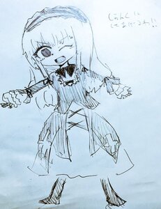 Rating: Safe Score: 0 Tags: 1girl ;d blue_theme dress hairband image long_hair long_sleeves looking_at_viewer monochrome one_eye_closed open_mouth smile solo suigintou traditional_media User: admin