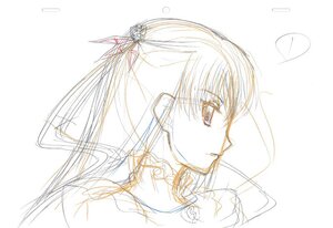Rating: Safe Score: 0 Tags: 1girl barasuishou hair_ribbon image long_hair monochrome profile ribbon sketch solo striped striped_background User: admin