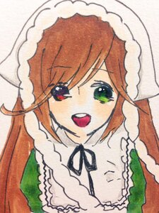 Rating: Safe Score: 0 Tags: 1girl braid green_eyes hat heterochromia image long_hair looking_at_viewer open_mouth red_eyes simple_background smile solo suiseiseki traditional_media twin_braids upper_body white_background User: admin