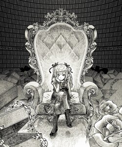 Rating: Safe Score: 0 Tags: 1girl bad_id bad_pixiv_id boots chain chair character_request dress flower greyscale hair_ribbon head_rest highres image kikukawa_norihiko monochrome photoshop_(medium) ribbon rozen_maiden scar shinku sitting solo throne twintails User: admin