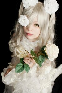 Rating: Safe Score: 0 Tags: black_background flower hair_ornament hair_over_one_eye holding kirakishou lips looking_at_viewer monster_girl ring rose simple_background solo upper_body white_flower white_hair white_rose User: admin