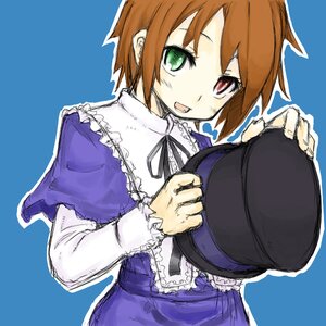 Rating: Safe Score: 0 Tags: 1girl :d blue_background brown_hair frills green_eyes hat hat_removed headwear_removed heterochromia holding holding_clothes holding_hat image lolita_fashion long_sleeves looking_at_viewer open_mouth red_eyes ribbon short_hair simple_background smile solo souseiseki suiseiseki top_hat User: admin