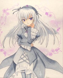 Rating: Safe Score: 0 Tags: 1girl artist_request black_dress black_legwear cowboy_shot dress flower frilled_sleeves frills hairband image leg_garter lolita_hairband long_hair long_sleeves looking_at_viewer photoshop_(medium) pink_eyes pink_flower purple_eyes purple_flower purple_rose ribbon rose rozen_maiden silver_hair smile solo suigintou thighhighs traditional_media very_long_hair User: admin