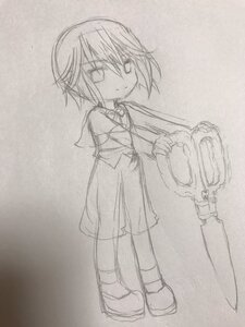 Rating: Safe Score: 0 Tags: 1girl full_body greyscale headwear_removed image kita_high_school_uniform long_sleeves looking_at_viewer monochrome nagato_yuki school_uniform serafuku short_hair sketch solo souseiseki standing traditional_media User: admin