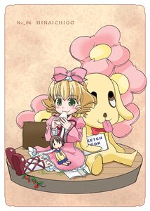 Rating: Safe Score: 0 Tags: 1girl blonde_hair blush bow dress eating food frills green_eyes hair_bow hina_ichigo hinaichigo image pink_bow pink_dress shoes sitting smile solo white_legwear User: admin