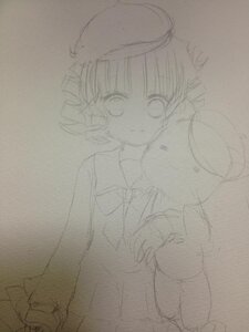 Rating: Safe Score: 0 Tags: 1girl bangs blush bow closed_mouth eyebrows_visible_through_hair hat hinaichigo image long_sleeves looking_at_viewer monochrome school_uniform serafuku sketch smile solo stuffed_animal traditional_media User: admin