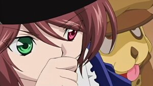 Rating: Safe Score: 0 Tags: 1girl brown_hair close-up green_eyes hat image long_sleeves looking_at_viewer simple_background solo souseiseki User: admin