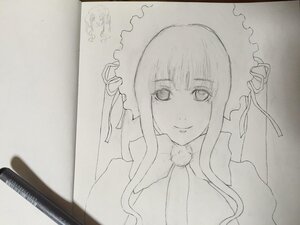 Rating: Safe Score: 0 Tags: 1girl bangs bonnet eyebrows_visible_through_hair greyscale image long_hair looking_at_viewer monochrome photo shinku sidelocks smile solo traditional_media upper_body User: admin
