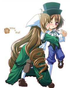Rating: Safe Score: 0 Tags: 2girls blue_dress blush brown_hair closed_eyes dress drill_hair green_dress hat holding_hands image kiss long_hair long_sleeves multiple_girls pair pants pantyhose rozen_maiden short_hair siblings sisters souseiseki suiseiseki tachibana_surimu top_hat twins very_long_hair User: admin