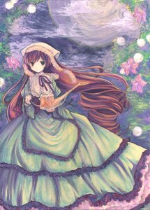 Rating: Safe Score: 0 Tags: 1girl brown_hair colored_pencil_(medium) dress flower frills green_dress green_eyes hat image long_hair long_sleeves looking_at_viewer lying marker_(medium) ribbon solo standing suiseiseki traditional_media very_long_hair water watercolor_(medium) User: admin