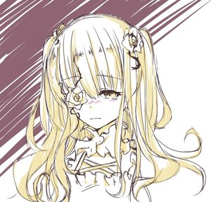 Rating: Safe Score: 0 Tags: 1girl bangs blonde_hair blush closed_mouth diagonal_stripes eyebrows_visible_through_hair eyepatch flower hair_between_eyes hair_flower hair_ornament image kirakishou long_hair solo striped striped_background two_side_up upper_body vertical_stripes white_flower User: admin