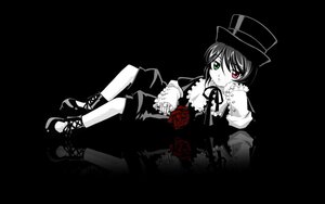 Rating: Safe Score: 0 Tags: 1boy boots flower green_eyes hat heterochromia image lolita_fashion otoko_no_ko red_eyes red_flower red_rose rose solo souseiseki spot_color top_hat User: admin