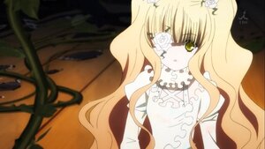 Rating: Safe Score: 0 Tags: 1girl bangs blonde_hair doll_joints dress eyepatch flower hair_flower hair_ornament image joints kirakishou long_hair plant rose solo thorns very_long_hair vines white_dress white_flower white_rose yellow_eyes User: admin