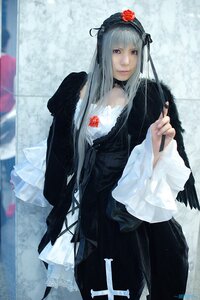 Rating: Safe Score: 0 Tags: 1girl bangs black_dress blue_eyes blurry choker closed_mouth depth_of_field dress flower frills gothic_lolita lips lolita_fashion lolita_hairband long_hair long_sleeves looking_at_viewer photo rose silver_hair solo standing suigintou User: admin