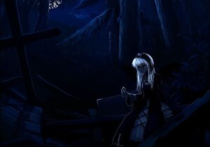 Rating: Safe Score: 0 Tags: 1girl cup dark dress holding image indoors long_hair long_sleeves night red_eyes sitting solo suigintou window User: admin