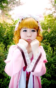 Rating: Safe Score: 0 Tags: 1girl bangs blonde_hair blue_eyes blunt_bangs day dress flower hinaichigo lips looking_at_viewer outdoors puffy_short_sleeves puffy_sleeves realistic short_hair short_sleeves solo tree upper_body User: admin