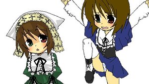 Rating: Safe Score: 0 Tags: 1girl blush brown_hair dress heterochromia image long_sleeves pair pantyshot souseiseki standing suiseiseki underwear User: admin