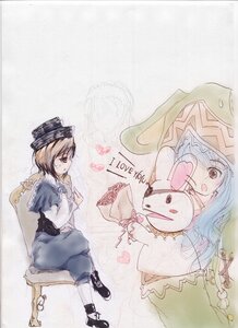 Rating: Safe Score: 0 Tags: 2girls brown_eyes brown_hair dress hat heart image long_sleeves multiple_girls short_hair sisters sitting smile solo souseiseki User: admin