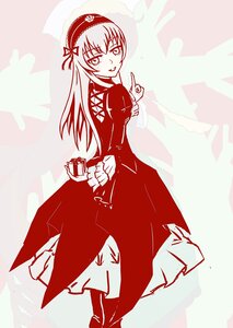 Rating: Safe Score: 0 Tags: 1girl dress frills hairband image long_hair long_sleeves looking_at_viewer looking_back monochrome smile solo suigintou User: admin