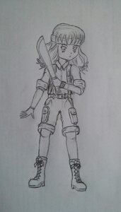 Rating: Safe Score: 0 Tags: 1girl boots full_body greyscale hinaichigo image long_hair monochrome puffy_short_sleeves short_sleeves shorts solo traditional_media User: admin