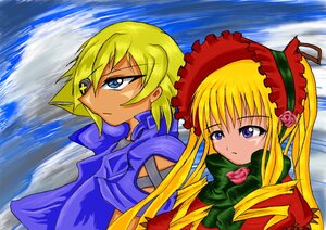 Rating: Safe Score: 0 Tags: 1boy blonde_hair blue_eyes bonnet dress flower image long_hair ocean pink_rose red_flower red_rose rose shinku solo water User: admin