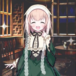 Rating: Safe Score: 0 Tags: 1girl :d black_ribbon blush bookshelf closed_eyes eyebrows_visible_through_hair facing_viewer frills green_dress image indoors long_sleeves neck_ribbon open_mouth ribbon skirt smile solo suiseiseki User: admin