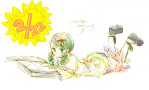 Rating: Safe Score: 0 Tags: 1girl dress frills full_body green_eyes green_hair hair_ornament image kanaria long_hair lying on_stomach solo striped User: admin