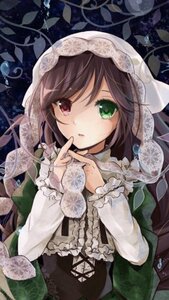 Rating: Safe Score: 0 Tags: 1girl brown_hair corset dress frills green_dress green_eyes heterochromia image lolita_fashion long_hair long_sleeves looking_at_viewer red_eyes solo suiseiseki veil User: admin