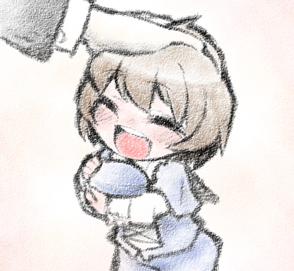 1girl :d bad_id bad_pixiv_id blush brown_hair closed_eyes eyebrows_visible_through_hair fluffy happy headpat image long_sleeves open_mouth out_of_frame rozen_maiden short_hair smile solo solo_focus souseiseki ume_(noraneko)