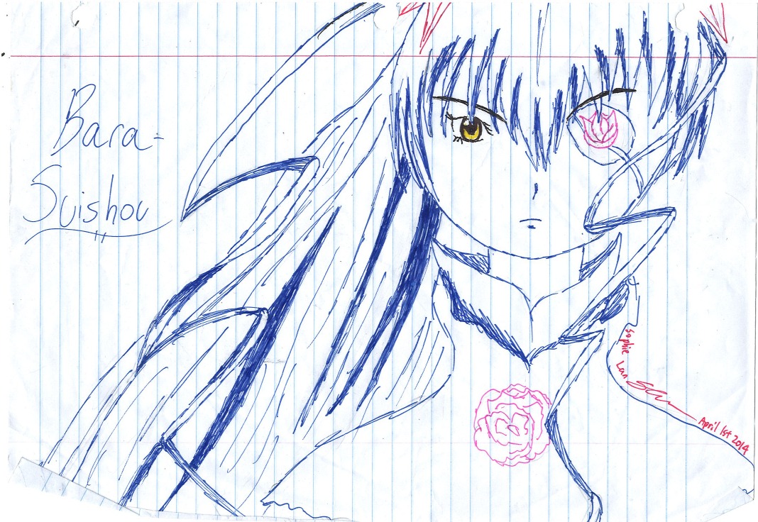1girl bangs barasuishou flower image long_hair looking_at_viewer monochrome solo striped upper_body vertical_stripes