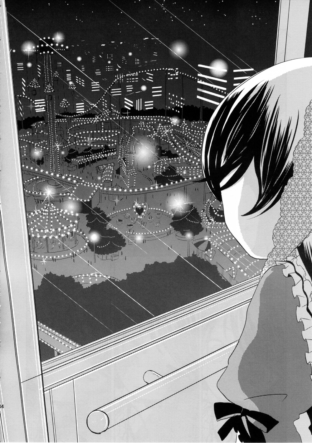 1-3 1girl auto_tagged comic doujinshi doujinshi_#1 greyscale hakurei_reimu image monochrome multiple sky solo star_(sky) starry_sky window