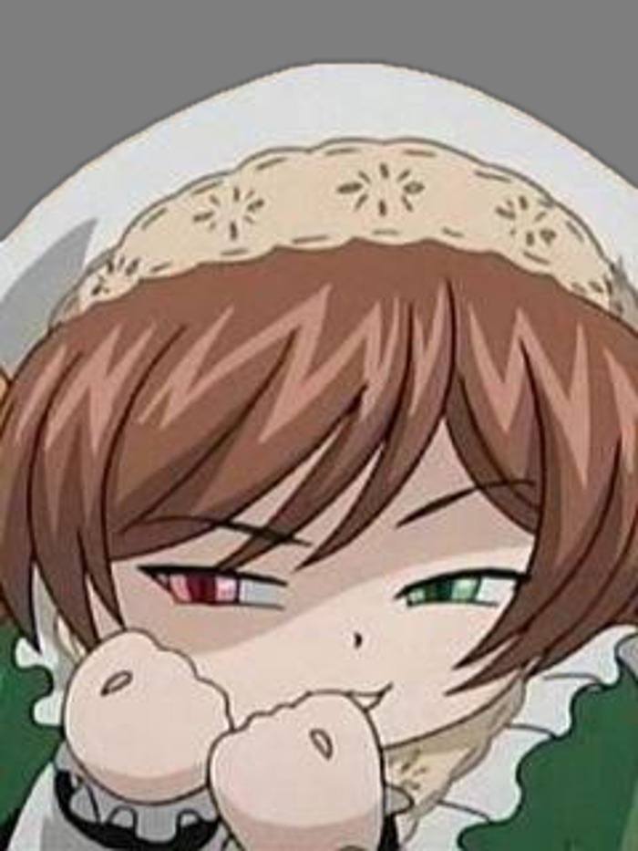 1girl blush brown_hair eyebrows_visible_through_hair frills green_eyes half-closed_eyes hat image maid solo suiseiseki