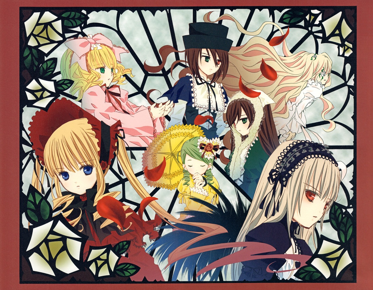 6+girls blonde_hair blue_eyes bow brown_hair closed_eyes dress frills green_hair hairband hat head_scarf heterochromia hina_ichigo image long_hair long_sleeves looking_at_viewer multiple multiple_girls pink_bow red_eyes shinku souseiseki suigintou suiseiseki tagme twintails two_side_up very_long_hair wings