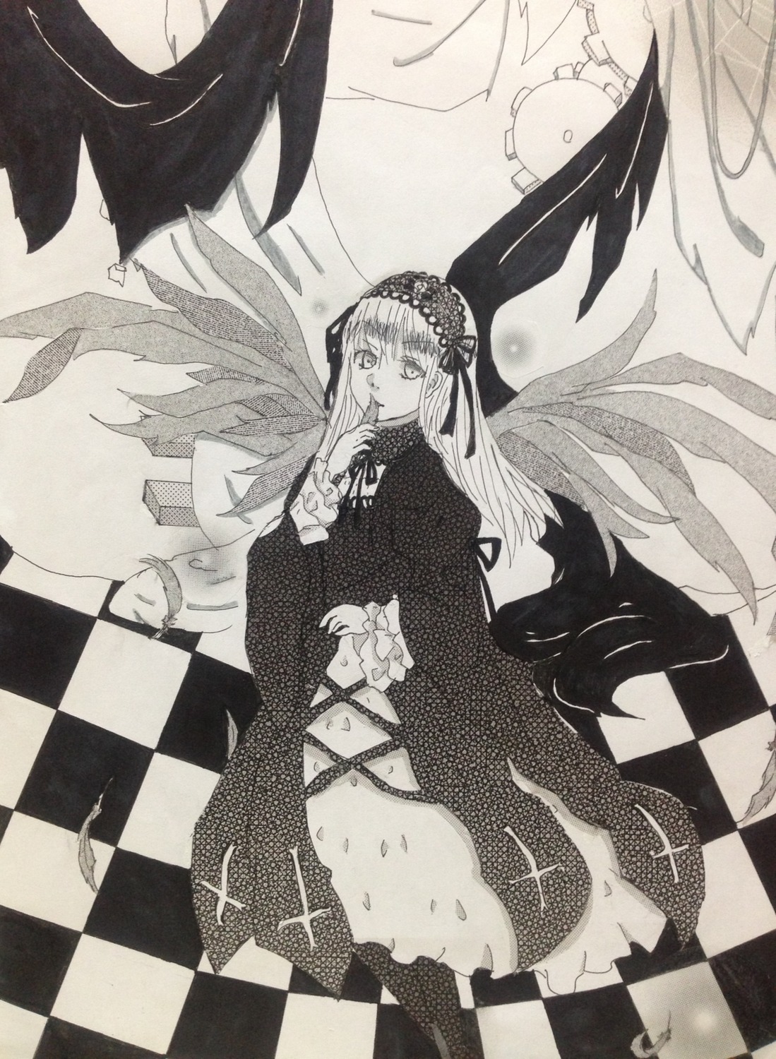 akuma_homura argyle argyle_background argyle_legwear bath bathroom bathtub bird_wings black_rock_shooter_(character) blanket blue_fire board_game body_writing boots card chair chandelier chart checkerboard_cookie checkered checkered_background checkered_floor checkered_kimono checkered_neckwear checkered_scarf checkered_shirt checkered_skirt chess_piece chibi_inset clock colorful company_name cookie crosswalk crystal curtains diamond_(gemstone) diamond_(shape) different_reflection expression_chart female_saniwa_(touken_ranbu) flag flaming_eye floor flower gohei hair_spread_out hairband heterochromia himekaidou_hatate holding_flag image jester_cap king_(chess) knight_(chess) limited_palette lolita_hairband long_hair lying mirror motoori_kosuzu multiple_girls official_style on_back on_floor ouma_kokichi perspective pillar plaid_background race_queen reflection reflective_floor role_reversal rook_(chess) saniwa_(touken_ranbu) shide shimenawa shower_head solo statue stone_floor suigintou teardrop tile_floor tile_wall tiles traditional_media transparent_umbrella vanishing_point wheel white_rose wings yagasuri