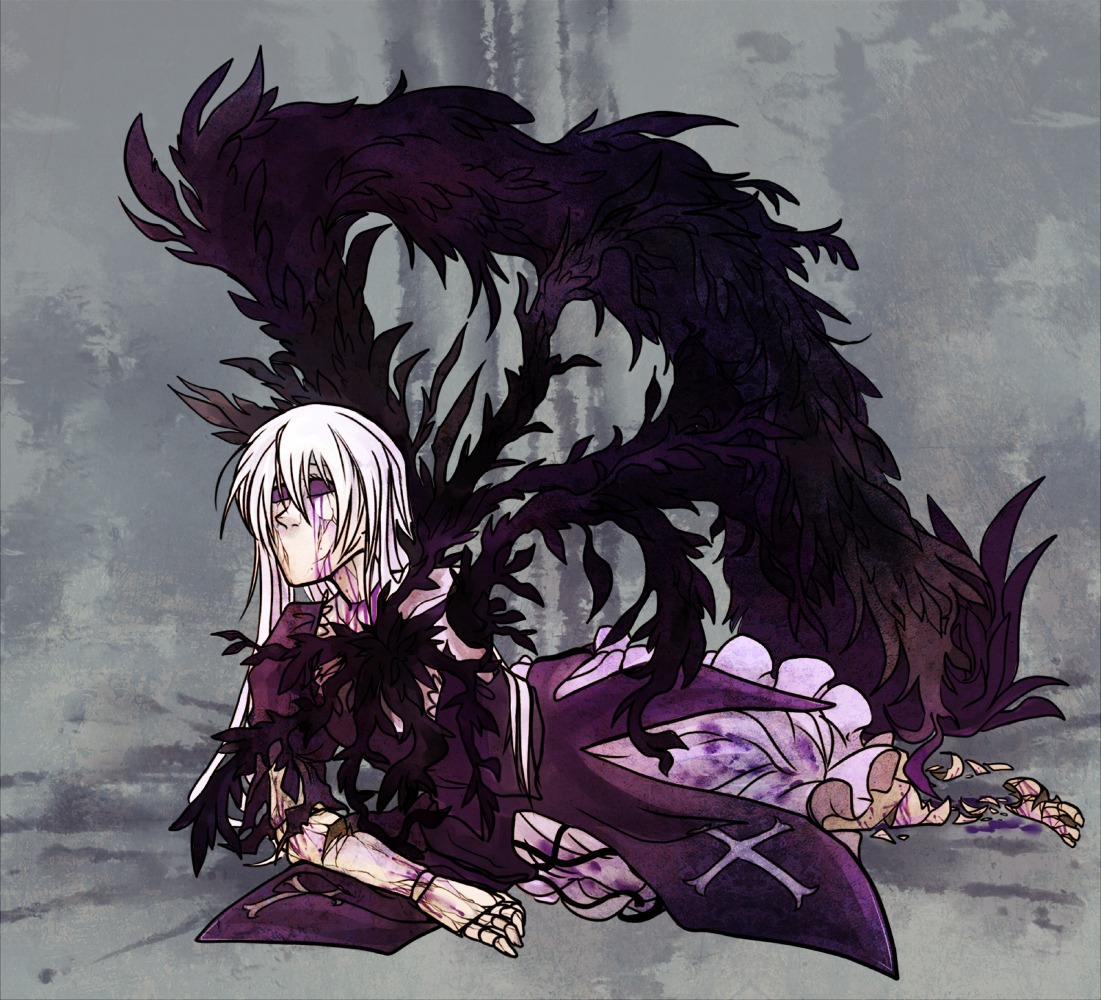 1girl dress image long_hair purple_eyes solo suigintou white_hair