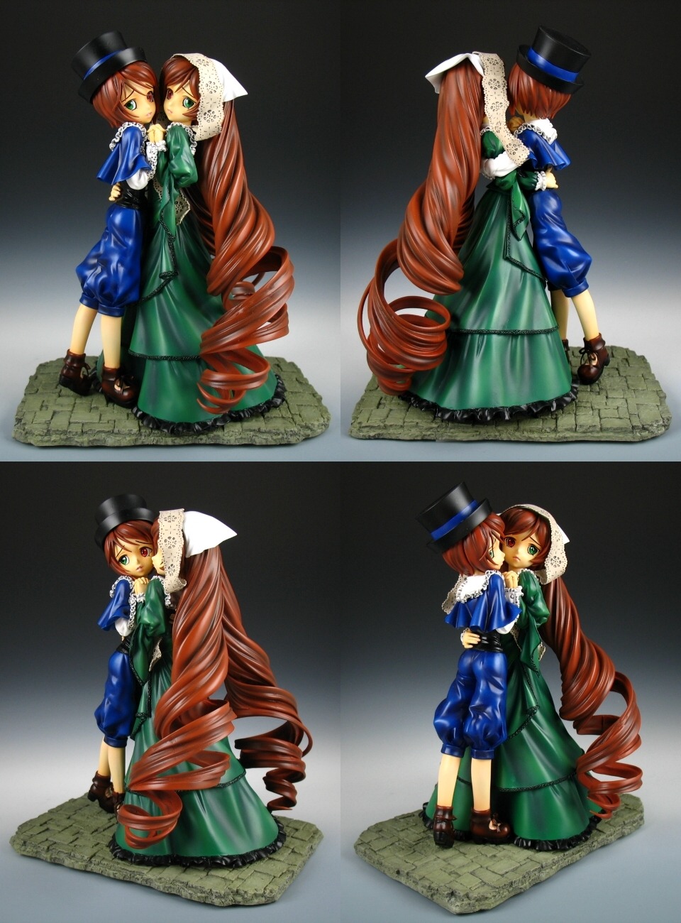 1girl brown_hair closed_eyes doll dress drill_hair green_eyes hat long_hair long_sleeves looking_at_viewer multiple_dolls ringlets smile standing suiseiseki tagme top_hat twin_drills twintails very_long_hair