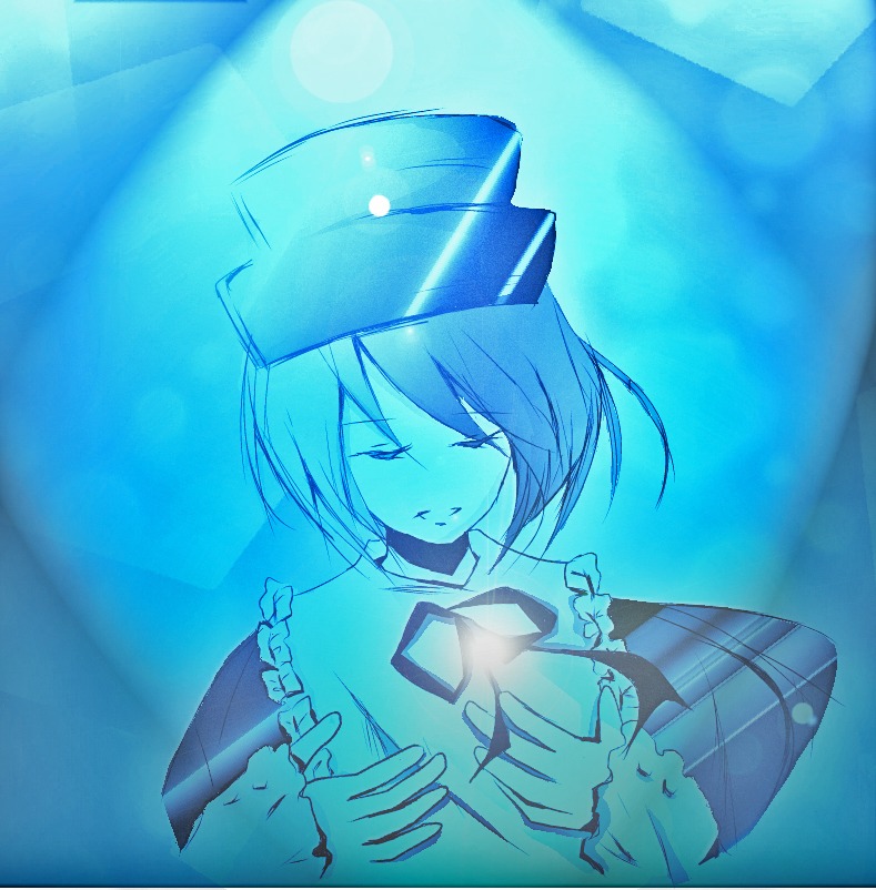 1girl aqua_background blue_theme closed_eyes image long_sleeves monochrome sad short_hair solo souseiseki tears upper_body